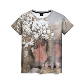 Женская футболка 3D с принтом Обезьянка и зима , 100% полиэфир ( синтетическое хлопкоподобное полотно) | прямой крой, круглый вырез горловины, длина до линии бедер | бабуин | гамадрил | гиббон | горилла | гуманоид | дарвин | животное | зоопарк | кинг конг | мартышка | маугли | обезьяна | орангутанг | предок | примат | рожа | хомо сапиенс | шимпанзе