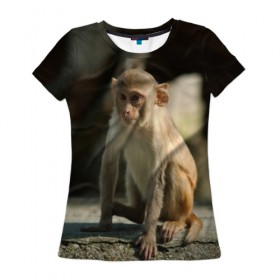 Женская футболка 3D с принтом Мартышка , 100% полиэфир ( синтетическое хлопкоподобное полотно) | прямой крой, круглый вырез горловины, длина до линии бедер | животное | мартышка | обезьяна | примат