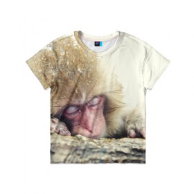 Детская футболка 3D с принтом Обезьянка спит , 100% гипоаллергенный полиэфир | прямой крой, круглый вырез горловины, длина до линии бедер, чуть спущенное плечо, ткань немного тянется | бабуин | животное | обезьяна | орангутанг | примат