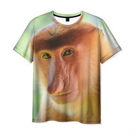 Мужская футболка 3D с принтом Рыжая обезьяна , 100% полиэфир | прямой крой, круглый вырез горловины, длина до линии бедер | 