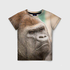 Детская футболка 3D с принтом Обезьяна , 100% гипоаллергенный полиэфир | прямой крой, круглый вырез горловины, длина до линии бедер, чуть спущенное плечо, ткань немного тянется | Тематика изображения на принте: горилла | животное | обезьяна | примат