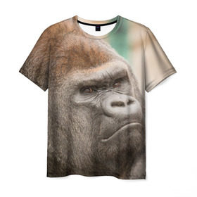 Мужская футболка 3D с принтом Обезьяна , 100% полиэфир | прямой крой, круглый вырез горловины, длина до линии бедер | горилла | животное | обезьяна | примат