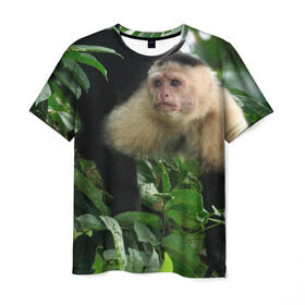 Мужская футболка 3D с принтом Обезьянка в джунглях , 100% полиэфир | прямой крой, круглый вырез горловины, длина до линии бедер | Тематика изображения на принте: бабуин | гамадрил | гиббон | горилла | гуманоид | дарвин | животное | зоопарк | кинг конг | мартышка | маугли | обезьяна | орангутанг | предок | примат | рожа | хомо сапиенс | шимпанзе