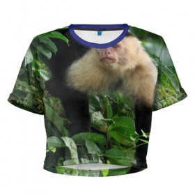 Женская футболка 3D укороченная с принтом Обезьянка в джунглях , 100% полиэстер | круглая горловина, длина футболки до линии талии, рукава с отворотами | бабуин | гамадрил | гиббон | горилла | гуманоид | дарвин | животное | зоопарк | кинг конг | мартышка | маугли | обезьяна | орангутанг | предок | примат | рожа | хомо сапиенс | шимпанзе