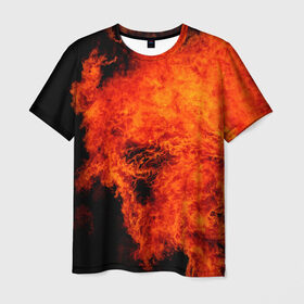 Мужская футболка 3D с принтом Огонь , 100% полиэфир | прямой крой, круглый вырез горловины, длина до линии бедер | оранжевый | плямя | черный | яркий