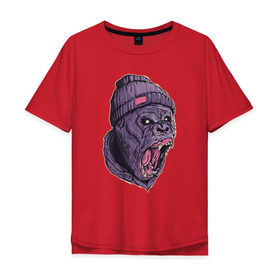 Мужская футболка хлопок Oversize с принтом Злая горилла , 100% хлопок | свободный крой, круглый ворот, “спинка” длиннее передней части | арт | взгляд | гипноз | гнев | горилла | животные | зубы | кинг конг | клыки | обезьяна | пасть | шапка