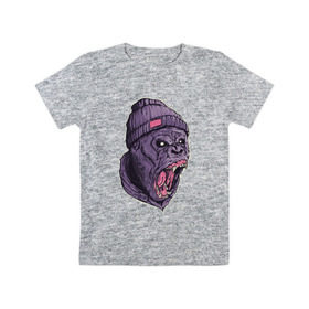 Детская футболка хлопок с принтом Злая горилла , 100% хлопок | круглый вырез горловины, полуприлегающий силуэт, длина до линии бедер | арт | взгляд | гипноз | гнев | горилла | животные | зубы | кинг конг | клыки | обезьяна | пасть | шапка