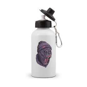 Бутылка спортивная с принтом Злая горилла , металл | емкость — 500 мл, в комплекте две пластиковые крышки и карабин для крепления | арт | взгляд | гипноз | гнев | горилла | животные | зубы | кинг конг | клыки | обезьяна | пасть | шапка