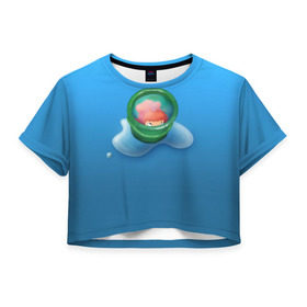 Женская футболка 3D укороченная с принтом Bucket , 100% полиэстер | круглая горловина, длина футболки до линии талии, рукава с отворотами | anime | ponyo | аниме | миядзаки | поньо | рыбка