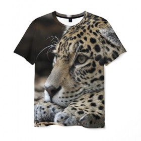 Мужская футболка 3D с принтом Леопард , 100% полиэфир | прямой крой, круглый вырез горловины, длина до линии бедер | Тематика изображения на принте: властелин | грация | животные | зверь | кот | кошачий | кошки | крупный | леопард | лес | милый | млекопитающее | природа | пятна | рыжий | усатый | усы | фауна | флора | хищник | хозяин | царь джунгли
