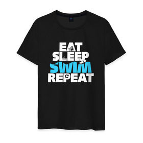 Мужская футболка хлопок с принтом eat sleep swim repeat , 100% хлопок | прямой крой, круглый вырез горловины, длина до линии бедер, слегка спущенное плечо. | Тематика изображения на принте: swim | плавание | пловец