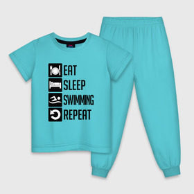 Детская пижама хлопок с принтом Swimming , 100% хлопок |  брюки и футболка прямого кроя, без карманов, на брюках мягкая резинка на поясе и по низу штанин
 | swim | swimming | плавание | пловец