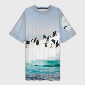 Платье-футболка 3D с принтом Пингвины на айсберге ,  |  | айсберг | антарктида | антарктика | арктика | буревестник | глупый | императорский | клюв | королевский | крылья | ласты | лёд | линукс | океан | пилигрим | полюс | птица | север | снег | умка | фрак