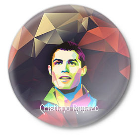 Значок с принтом Cristiano Ronaldo ,  металл | круглая форма, металлическая застежка в виде булавки | 