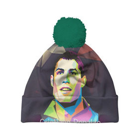 Шапка 3D c помпоном с принтом Cristiano Ronaldo , 100% полиэстер | универсальный размер, печать по всей поверхности изделия | 