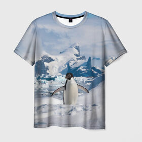 Мужская футболка 3D с принтом Пингвин в горах , 100% полиэфир | прямой крой, круглый вырез горловины, длина до линии бедер | Тематика изображения на принте: айсберг | антарктида | антарктика | арктика | буревестник | глупый | императорский | клюв | королевский | крылья | ласты | лёд | линукс | океан | пилигрим | полюс | птица | север | снег | умка | фрак