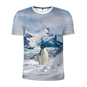 Мужская футболка 3D спортивная с принтом Пингвин в горах , 100% полиэстер с улучшенными характеристиками | приталенный силуэт, круглая горловина, широкие плечи, сужается к линии бедра | айсберг | антарктида | антарктика | арктика | буревестник | глупый | императорский | клюв | королевский | крылья | ласты | лёд | линукс | океан | пилигрим | полюс | птица | север | снег | умка | фрак