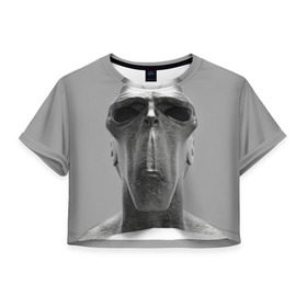 Женская футболка 3D укороченная с принтом Гуманоид , 100% полиэстер | круглая горловина, длина футболки до линии талии, рукава с отворотами | head | humanoid | sculpture | голова | идол | инопланетянин | истукан | космос | скульптура | статуя