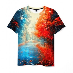 Мужская футболка 3D с принтом Дорога , 100% полиэфир | прямой крой, круглый вырез горловины, длина до линии бедер | 3d | деревья | дорога | другие | красивые | листья | осень | пейзаж | погода | прикольные | природа | цветные | яркие