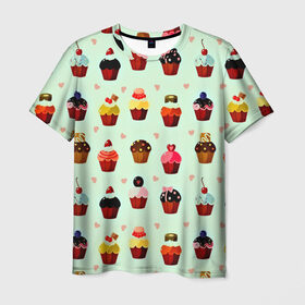 Мужская футболка 3D с принтом Кексики , 100% полиэфир | прямой крой, круглый вырез горловины, длина до линии бедер | десерт | другие | еда | кекс | красивые | много | пирожное | прикольные | разные | сладкое | сладости | текстуры | узор | цветные | яркие