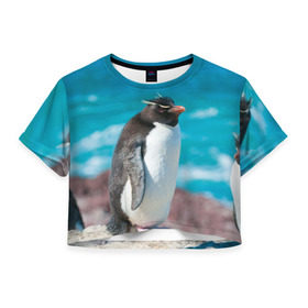 Женская футболка 3D укороченная с принтом Пингвин , 100% полиэстер | круглая горловина, длина футболки до линии талии, рукава с отворотами | айсберг | антарктида | антарктика | арктика | буревестник | глупый | императорский | клюв | королевский | крылья | ласты | лёд | линукс | океан | пилигрим | полюс | птица | север | снег | умка | фрак