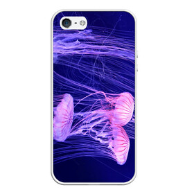 Чехол для iPhone 5/5S матовый с принтом Розовые медузы , Силикон | Область печати: задняя сторона чехла, без боковых панелей | Тематика изображения на принте: аквариум | вода | дайвинг | милые | море | океан | плывет | подводный мир | рыбалка | рыбка | рыбы | стая | фауна