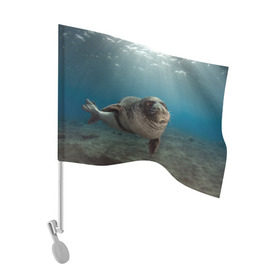 Флаг для автомобиля с принтом Тюлень под водой , 100% полиэстер | Размер: 30*21 см | Тематика изображения на принте: вода | дайвинг | жирный | косяк | красивые | милые | море | морская | морской котик | океан | плывет | подводный мир | прикольные | речная | рыба | рыбалка | стая | тюлень | усатый кот | фауна | чешуя