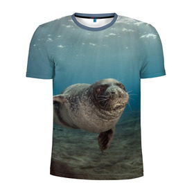 Мужская футболка 3D спортивная с принтом Тюлень под водой , 100% полиэстер с улучшенными характеристиками | приталенный силуэт, круглая горловина, широкие плечи, сужается к линии бедра | Тематика изображения на принте: вода | дайвинг | жирный | косяк | красивые | милые | море | морская | морской котик | океан | плывет | подводный мир | прикольные | речная | рыба | рыбалка | стая | тюлень | усатый кот | фауна | чешуя