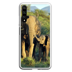 Чехол для Honor 20 с принтом Слониха и слоненок в природе , Силикон | Область печати: задняя сторона чехла, без боковых панелей | африка | африканский | бивни | большой | гигант джунгли | зоопарк | индийский | индия | лесной великан | мамонт | огромный | саванна | сафари | серый | слон | слоненок | слониха | стадо | уши | хобот