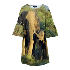Детское платье 3D с принтом Слониха и слоненок в природе , 100% полиэстер | прямой силуэт, чуть расширенный к низу. Круглая горловина, на рукавах — воланы | Тематика изображения на принте: африка | африканский | бивни | большой | гигант джунгли | зоопарк | индийский | индия | лесной великан | мамонт | огромный | саванна | сафари | серый | слон | слоненок | слониха | стадо | уши | хобот