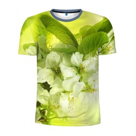 Мужская футболка 3D спортивная с принтом Цветы яблони , 100% полиэстер с улучшенными характеристиками | приталенный силуэт, круглая горловина, широкие плечи, сужается к линии бедра | Тематика изображения на принте: белый | весна | дерево | зеленый | природа | растения | цветы | яблоня