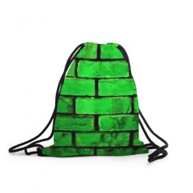 Рюкзак-мешок 3D с принтом Зелёные кирпичики , 100% полиэстер | плотность ткани — 200 г/м2, размер — 35 х 45 см; лямки — толстые шнурки, застежка на шнуровке, без карманов и подкладки | 3d | зелёные кирпичики | камень | краска | текстуры