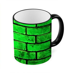 Кружка 3D с принтом Зелёные кирпичики , керамика | ёмкость 330 мл | 3d | зелёные кирпичики | камень | краска | текстуры