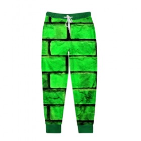 Мужские брюки 3D с принтом Зелёные кирпичики , 100% полиэстер | манжеты по низу, эластичный пояс регулируется шнурком, по бокам два кармана без застежек, внутренняя часть кармана из мелкой сетки | 3d | зелёные кирпичики | камень | краска | текстуры