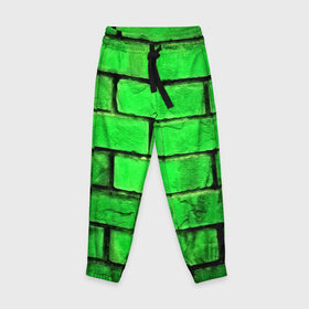 Детские брюки 3D с принтом Зелёные кирпичики , 100% полиэстер | манжеты по низу, эластичный пояс регулируется шнурком, по бокам два кармана без застежек, внутренняя часть кармана из мелкой сетки | Тематика изображения на принте: 3d | зелёные кирпичики | камень | краска | текстуры