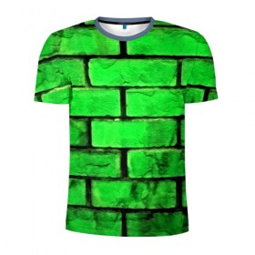 Мужская футболка 3D спортивная с принтом Зелёные кирпичики , 100% полиэстер с улучшенными характеристиками | приталенный силуэт, круглая горловина, широкие плечи, сужается к линии бедра | Тематика изображения на принте: 3d | зелёные кирпичики | камень | краска | текстуры