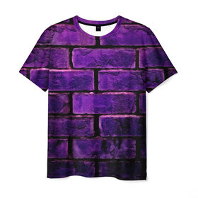 Мужская футболка 3D с принтом кирпичики , 100% полиэфир | прямой крой, круглый вырез горловины, длина до линии бедер | 3d | камень | кирпичики | прикольные | текстура | фиолетовые
