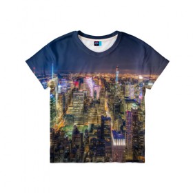 Детская футболка 3D с принтом Ночной город 3 , 100% гипоаллергенный полиэфир | прямой крой, круглый вырез горловины, длина до линии бедер, чуть спущенное плечо, ткань немного тянется | Тематика изображения на принте: город | здания | небо | ночь | свет