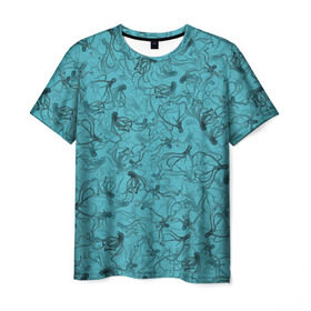 Мужская футболка 3D с принтом Осьминоги , 100% полиэфир | прямой крой, круглый вырез горловины, длина до линии бедер | Тематика изображения на принте: дайвинг | кракен | ктулху | малюск | море | океан | осьминог | паттерн | рыбалка | спрут