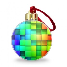 Ёлочный шар с принтом Пазлы , Пластик | Диаметр: 77 мм | абстракция | годнота | зеленый. кубы | пазлы | радуга | яркий