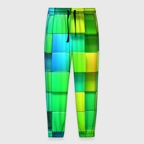 Мужские брюки 3D с принтом Пазлы , 100% полиэстер | манжеты по низу, эластичный пояс регулируется шнурком, по бокам два кармана без застежек, внутренняя часть кармана из мелкой сетки | абстракция | годнота | зеленый. кубы | пазлы | радуга | яркий