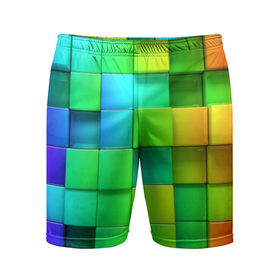 Мужские шорты 3D спортивные с принтом Пазлы ,  |  | абстракция | годнота | зеленый. кубы | пазлы | радуга | яркий