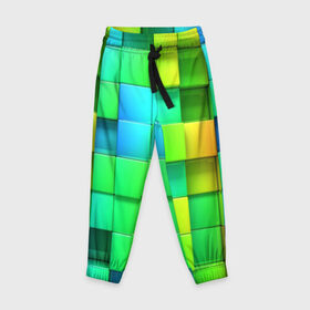 Детские брюки 3D с принтом Пазлы , 100% полиэстер | манжеты по низу, эластичный пояс регулируется шнурком, по бокам два кармана без застежек, внутренняя часть кармана из мелкой сетки | абстракция | годнота | зеленый. кубы | пазлы | радуга | яркий