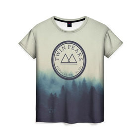 Женская футболка 3D с принтом Twin Peaks , 100% полиэфир ( синтетическое хлопкоподобное полотно) | прямой крой, круглый вырез горловины, длина до линии бедер | twin peaks твин пикс | годнота | девид линч | лес | лора палмер | сова | туман