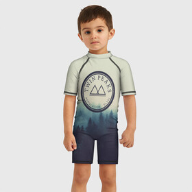 Детский купальный костюм 3D с принтом Twin Peaks , Полиэстер 85%, Спандекс 15% | застежка на молнии на спине | twin peaks твин пикс | годнота | девид линч | лес | лора палмер | сова | туман