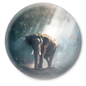 Значок с принтом Слон в лесу ,  металл | круглая форма, металлическая застежка в виде булавки | африка | африканский | бивни | большой | гигант джунгли | зоопарк | индийский | индия | лесной великан | мамонт | огромный | саванна | сафари | серый | слон | слоненок | слониха | стадо | уши | хобот