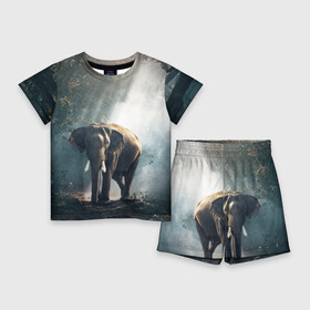 Детский костюм с шортами 3D с принтом Слон в лесу ,  |  | африка | африканский | бивни | большой | гигант джунгли | зоопарк | индийский | индия | лесной великан | мамонт | огромный | саванна | сафари | серый | слон | слоненок | слониха | стадо | уши | хобот
