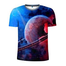 Мужская футболка 3D спортивная с принтом Сатурн , 100% полиэстер с улучшенными характеристиками | приталенный силуэт, круглая горловина, широкие плечи, сужается к линии бедра | планеты | синий | яркий