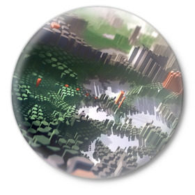 Значок с принтом Объемный эквалайзер ,  металл | круглая форма, металлическая застежка в виде булавки | Тематика изображения на принте: 3д | графика | зеленый | объемный | оранжевый | эквалайзер