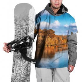 Накидка на куртку 3D с принтом Река , 100% полиэстер |  | берег | вода | деревья | лес | небо | осень | природа | река